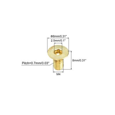 Harfington Uxcell Flat Head Socket Cap Screws, M4-0.7x8mm Brass Inner Hex Drive Bolts 24Pcs