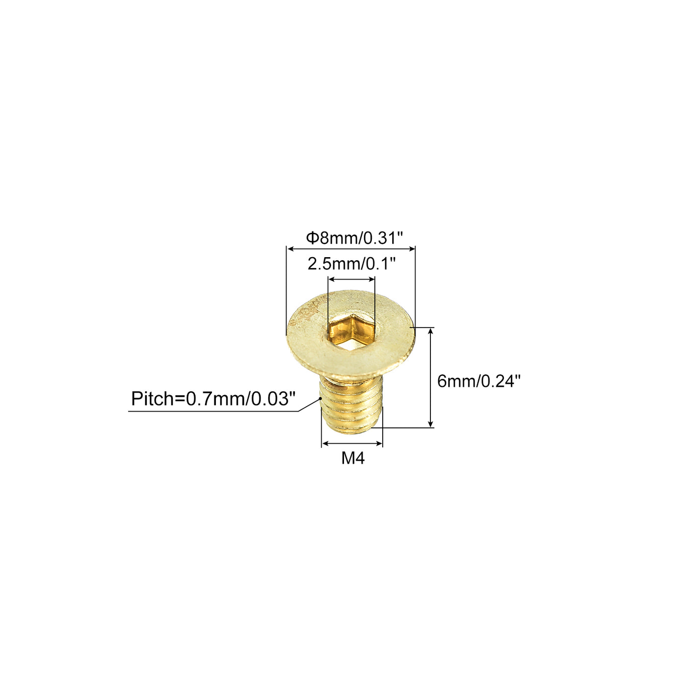 uxcell Uxcell Flat Head Socket Cap Screws, M4-0.7x6mm Brass Inner Hex Drive Bolts 24Pcs