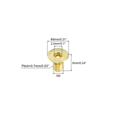 Harfington Uxcell Flat Head Socket Cap Screws, M4-0.7x6mm Brass Inner Hex Drive Bolts 24Pcs