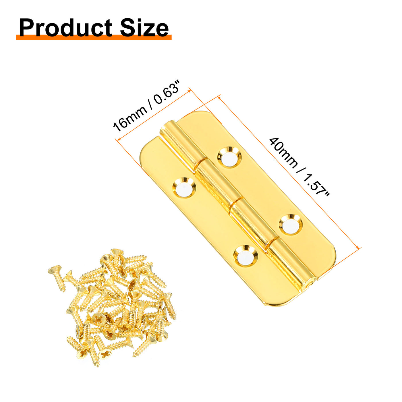 uxcell Uxcell Mini Oval Hinges, 180 Degree Long Folding Butt Hinges, Jewelry Gift Box Hinge, Cabinet Gate Door Hinge with Screws, 40x16mm Gold, 10 Pcs