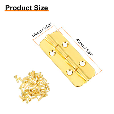 Harfington Uxcell Mini Oval Hinges, 180 Degree Long Folding Butt Hinges, Jewelry Gift Box Hinge, Cabinet Gate Door Hinge with Screws, 40x16mm Gold, 10 Pcs