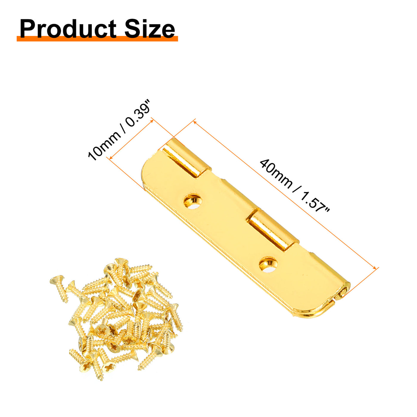 uxcell Uxcell Mini Oval Hinges, 90 Degree Long Folding Butt Hinges, Jewelry Gift Box Hinge, Cabinet Gate Door Hinge with Screws, 40x10mm Gold, 10 Pcs