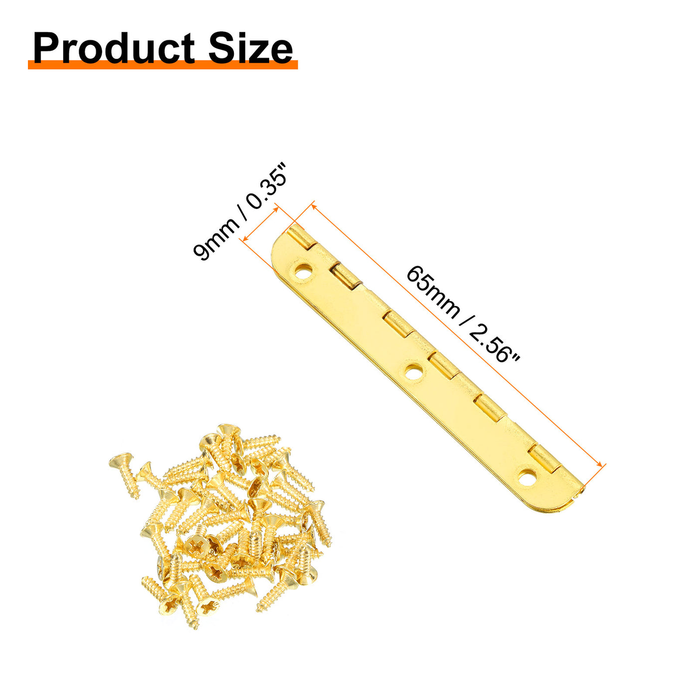 uxcell Uxcell Mini Oval Hinges, 90 Degree Long Folding Butt Hinges, Jewelry Gift Box Hinge, Cabinet Gate Door Hinge with Screws, 65x9mm Gold, 10 Pcs