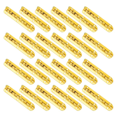 Harfington Uxcell Mini Oval Hinges, 90 Degree Long Folding Butt Hinges, Jewelry Gift Box Hinge, Cabinet Gate Door Hinge with Screws, 65x9mm Gold, 24 Pcs