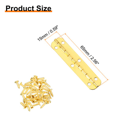 Harfington Uxcell Mini Oval Hinges, 180 Degree Long Folding Butt Hinges, Jewelry Gift Box Hinge, Cabinet Gate Door Hinge with Screws, 65x15mm Gold, 12 Pcs