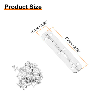 Harfington Uxcell Mini Oval Hinges, 180 Degree Long Folding Butt Hinges, Jewelry Gift Box Hinge, Cabinet Gate Door Hinge with Screws, 65x15mm White Nickel, 12 Pcs