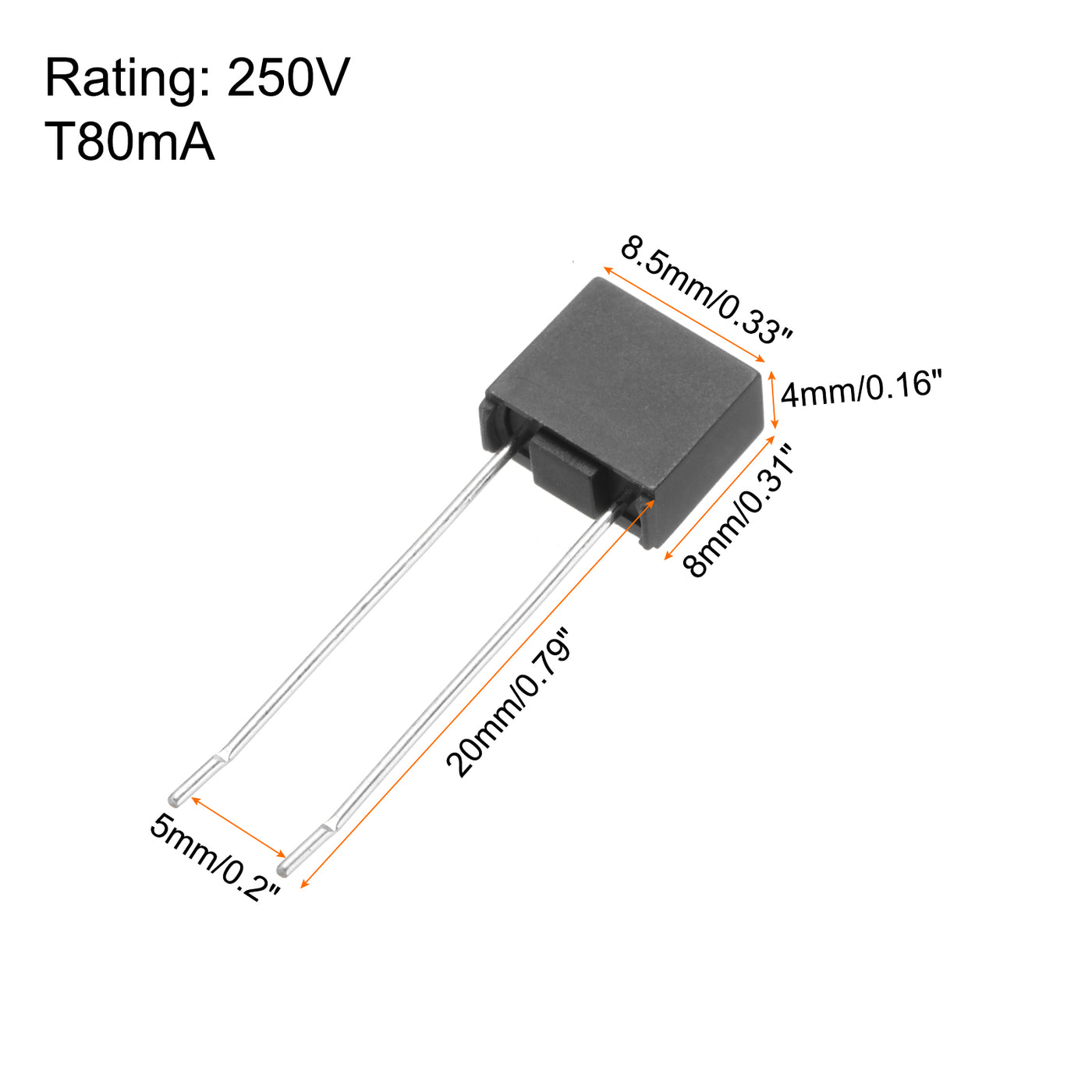 uxcell Uxcell 20 Stück DIP-Montierte Miniatur-Quadrat-Träge Mikro-Sicherung für Elektronikteile PCB LCD Reparatur, T80mA 80mA 250V, Schwarz