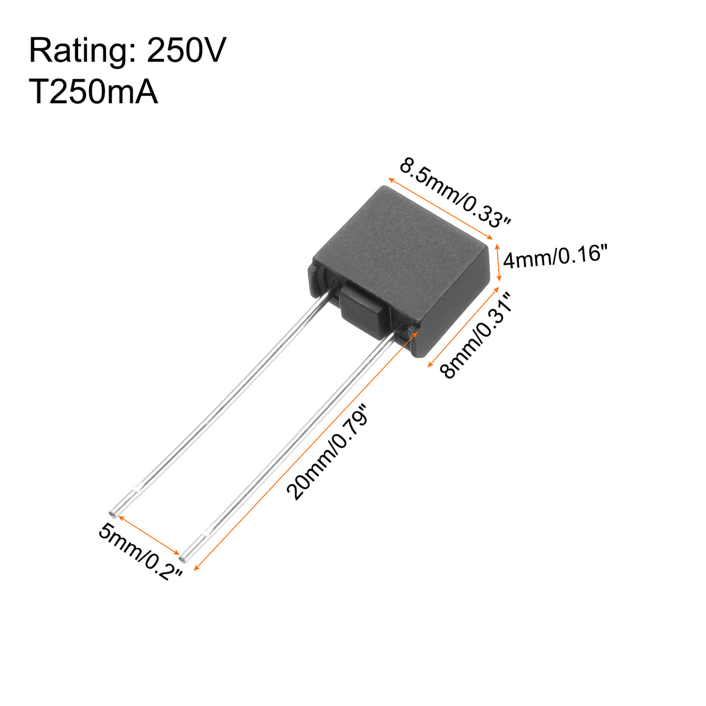 uxcell Uxcell 10 Stück DIP-Montierte Miniatur-Quadrat-Träge Mikro-Sicherung für Elektronikteile PCB LCD Reparatur, T250mA 250mA 250V, Schwarz