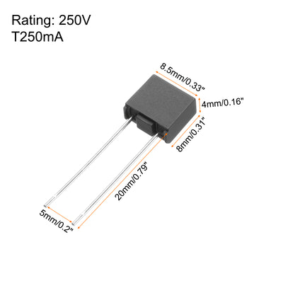 Harfington Uxcell 10 Stück DIP-Montierte Miniatur-Quadrat-Träge Mikro-Sicherung für Elektronikteile PCB LCD Reparatur, T250mA 250mA 250V, Schwarz