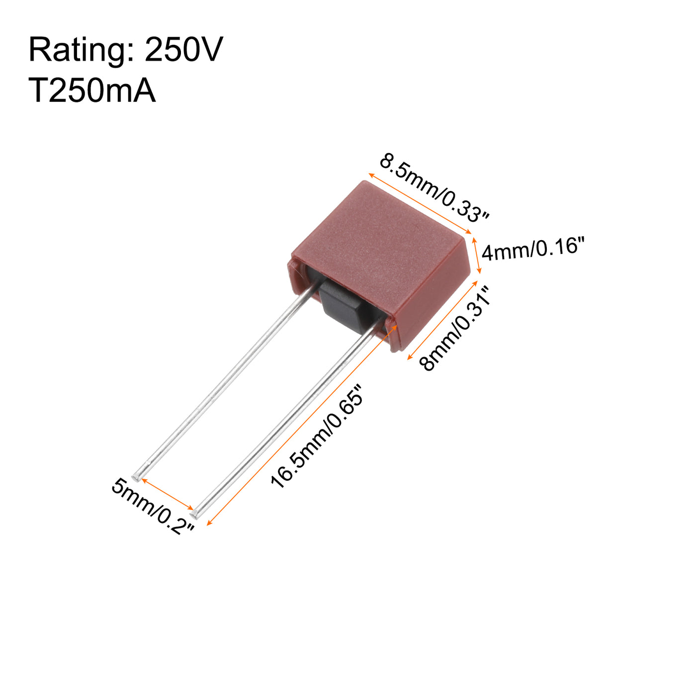 uxcell Uxcell 10 Stück DIP-Montierte Miniatur-Quadrat-Träge Mikro-Sicherung für Elektronikteile PCB LCD Reparatur, T250mA 250mA 250V, Rot