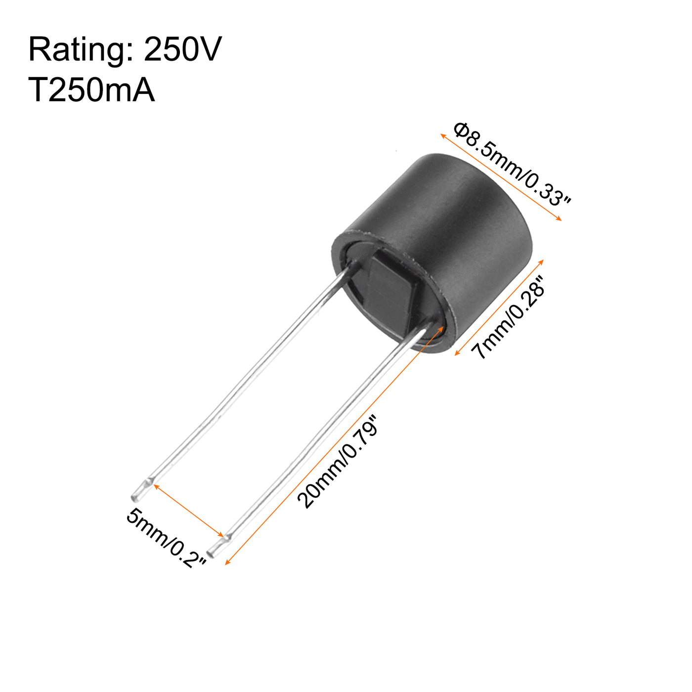 uxcell Uxcell 10 Stück Zylindrische DIP-Montierte Miniatur-Rundlangsame Schmelzsicherung für Elektronikteile PCB LCD-Reparatur, T250mA 250mA 250V, Schwarz