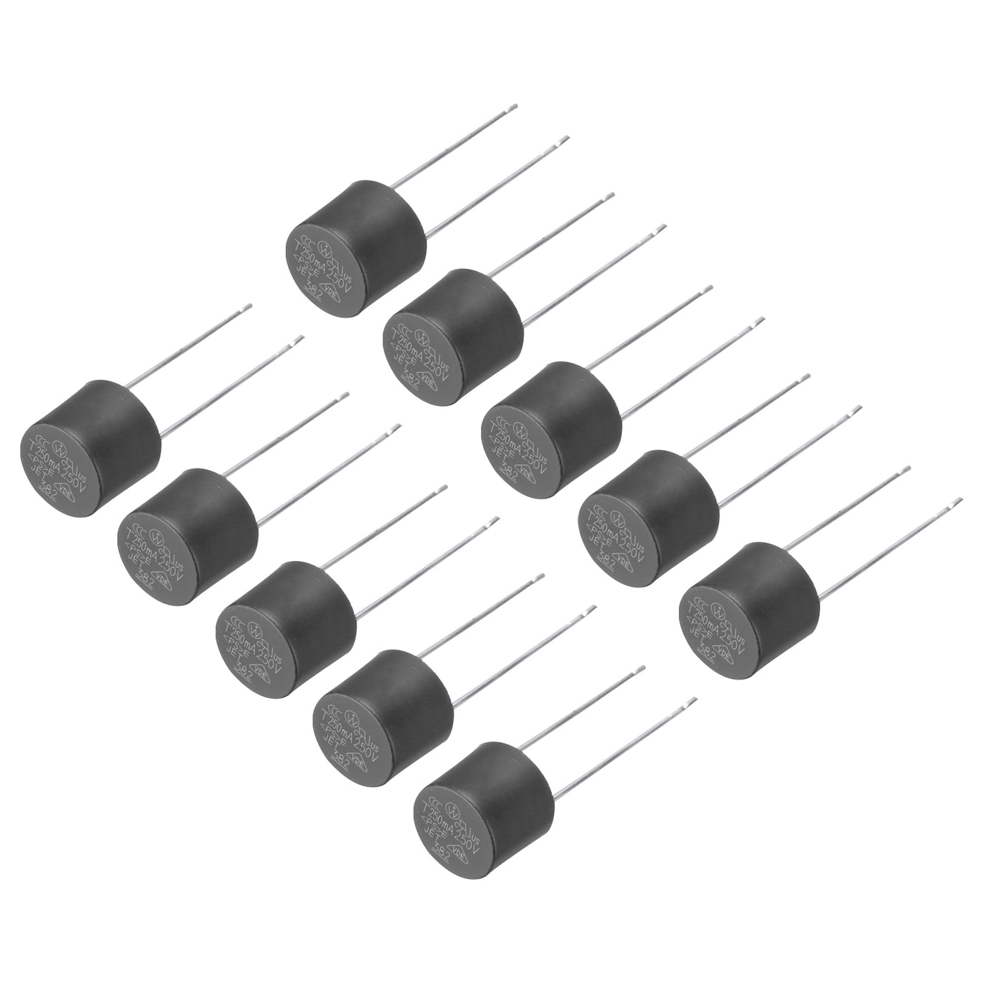 uxcell Uxcell 10 Stück Zylindrische DIP-Montierte Miniatur-Rundlangsame Schmelzsicherung für Elektronikteile PCB LCD-Reparatur, T250mA 250mA 250V, Schwarz