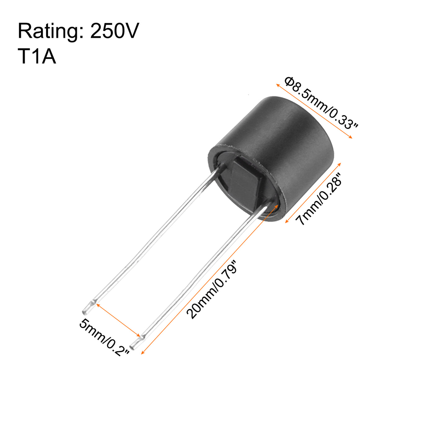 uxcell Uxcell 10 Stück Zylindrische DIP-Montierte Miniatur Runde Langsame Schmelzsicherung für Elektronikteile PCB LCD Reparatur, 1A 250V, Schwarz