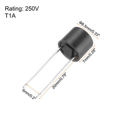 Harfington Uxcell 10 Stück Zylindrische DIP-Montierte Miniatur Runde Langsame Schmelzsicherung für Elektronikteile PCB LCD Reparatur, 1A 250V, Schwarz