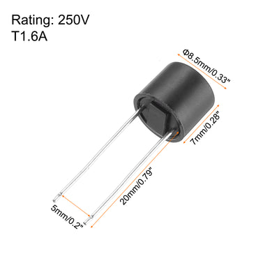 Harfington Uxcell 10 Stück Zylindrische DIP-Montierte Miniatur-Rundlangsame Schmelzsicherung für Elektronikteile PCB LCD-Reparatur, 1,6A 250V, Schwarz