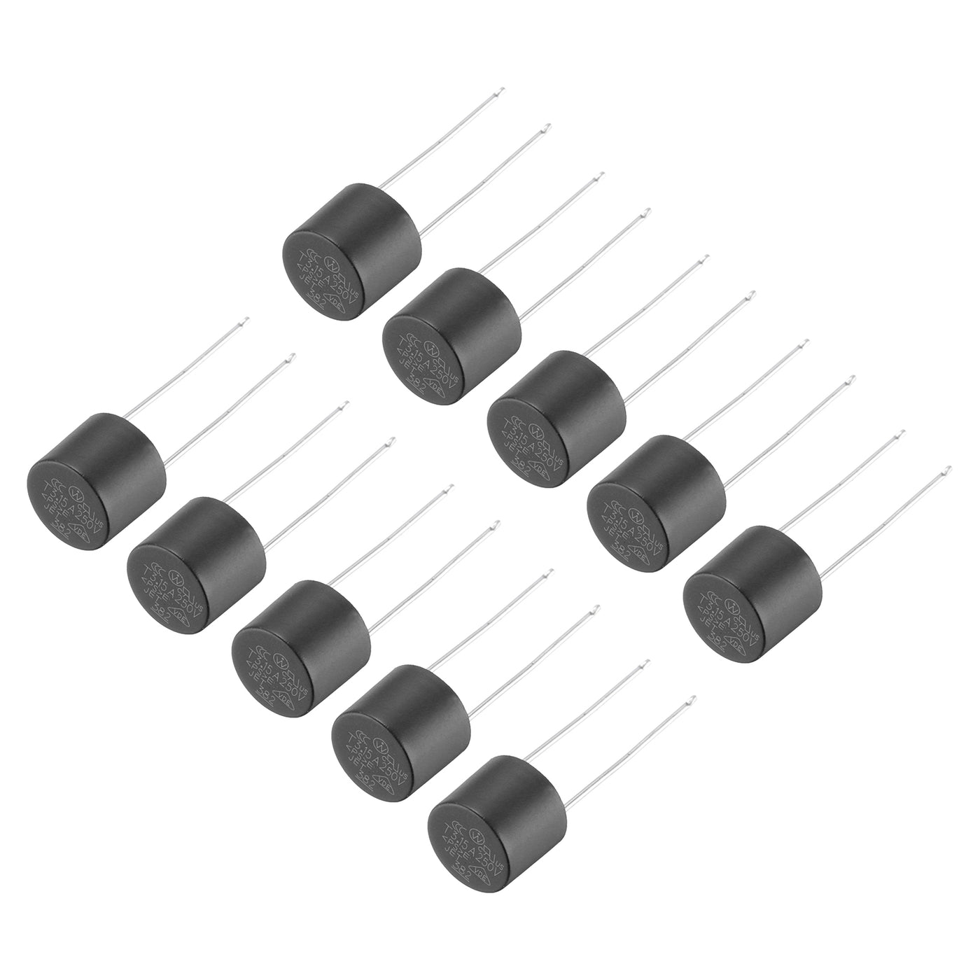 uxcell Uxcell 50 Stück Zylindrische DIP-Montierte Miniatur-Rundlangsame Schmelzsicherung für Elektronikteile PCB LCD-Reparatur, T3.15A 3.15A 250V, Schwarz