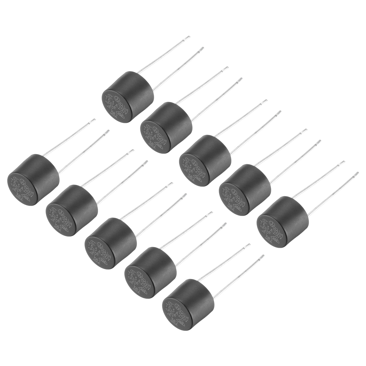 uxcell Uxcell 10Stk Zylindrische Dip Montierte Miniatur Rund Träge Blow Mikro Sicherung für Elektronische Teile PCB LCD Reparatur T6.3a 6.3a 250v Schwarz