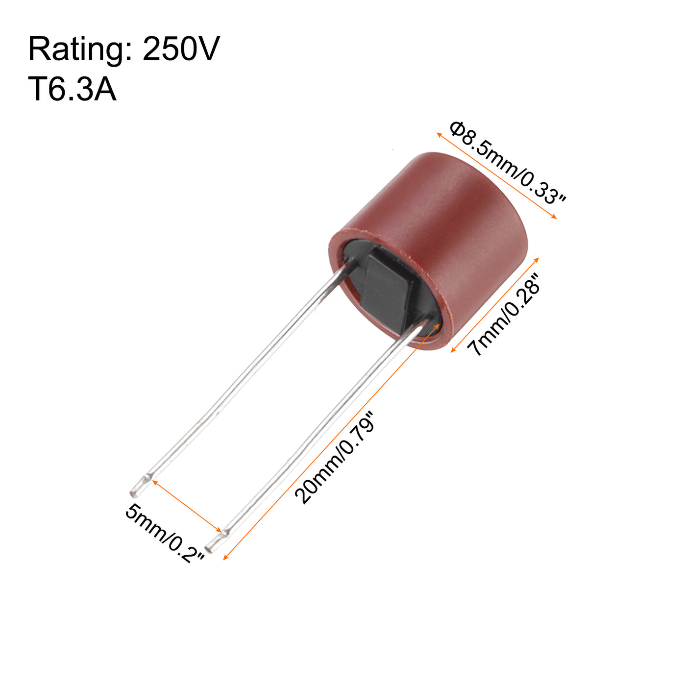 uxcell Uxcell 30 Stück Zylindrische DIP-Montierte Miniatur-Rundlangsame Schmelzsicherung für Elektronikteile PCB LCD-Reparatur, T6.3A 6.3A 250V, Rot