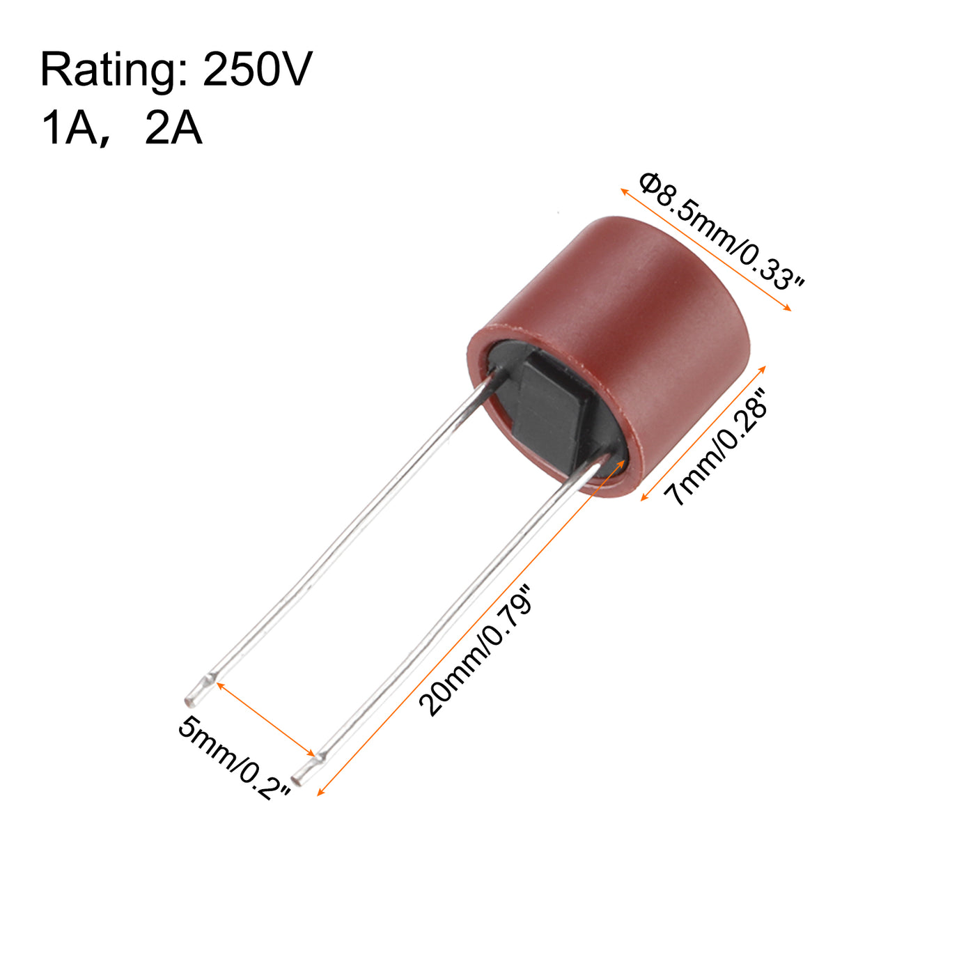 uxcell Uxcell 1Set Zylindrischer DIP-Montierter Miniatur-Rund-Schmelzsicherung für Elektronikteile PCB LCD-Reparatur, 1A 2A 250V, Rot