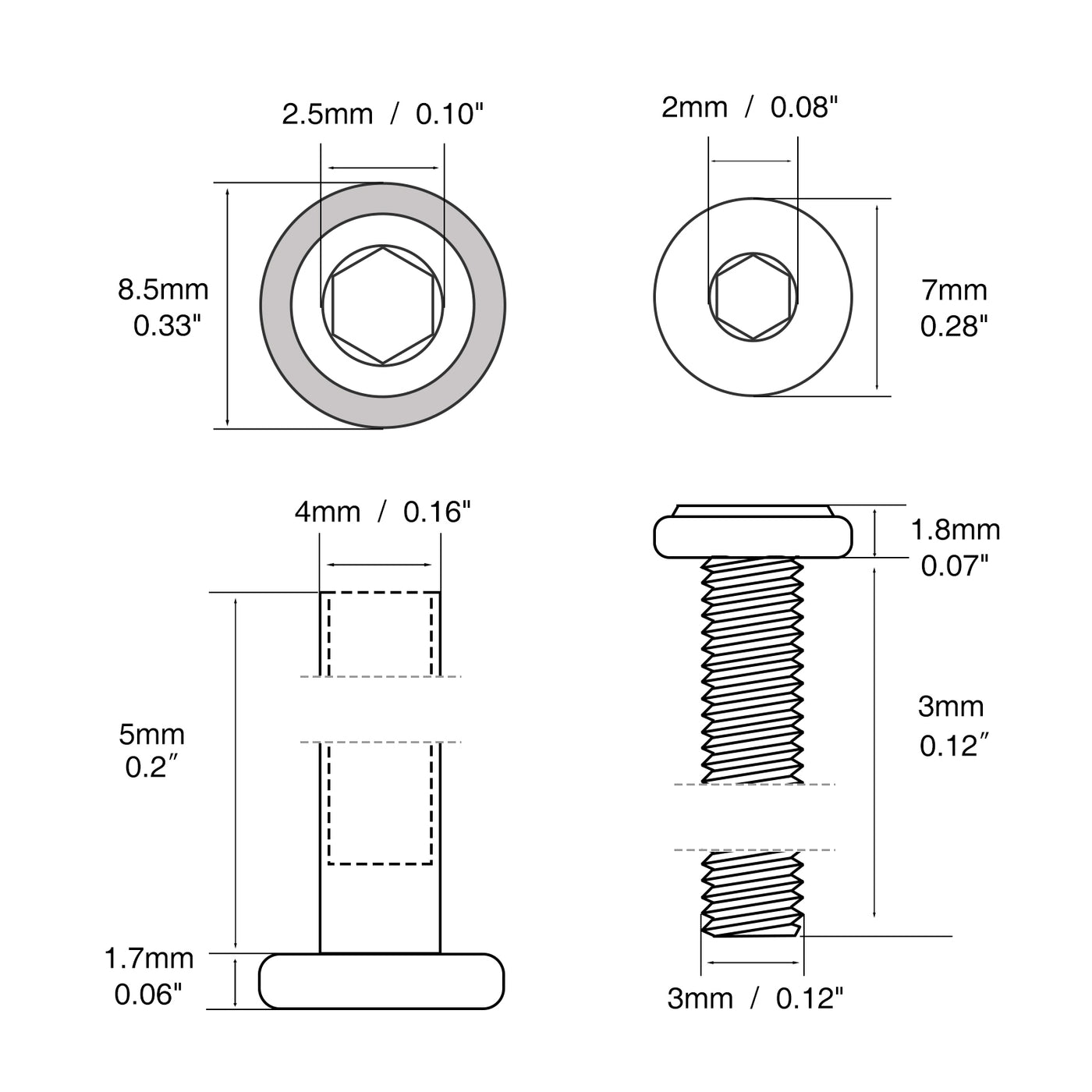 Harfington M2/M3/M4/M5 Binding Barrels and Screws Hex Socket Drive 18-8 Stainless Steel