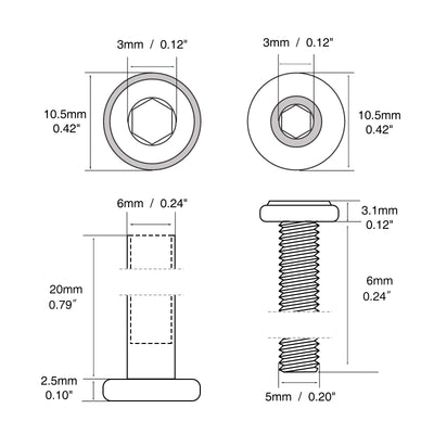 Harfington M2/M3/M4/M5 Binding Barrels and Screws Hex Socket Drive 18-8 Stainless Steel