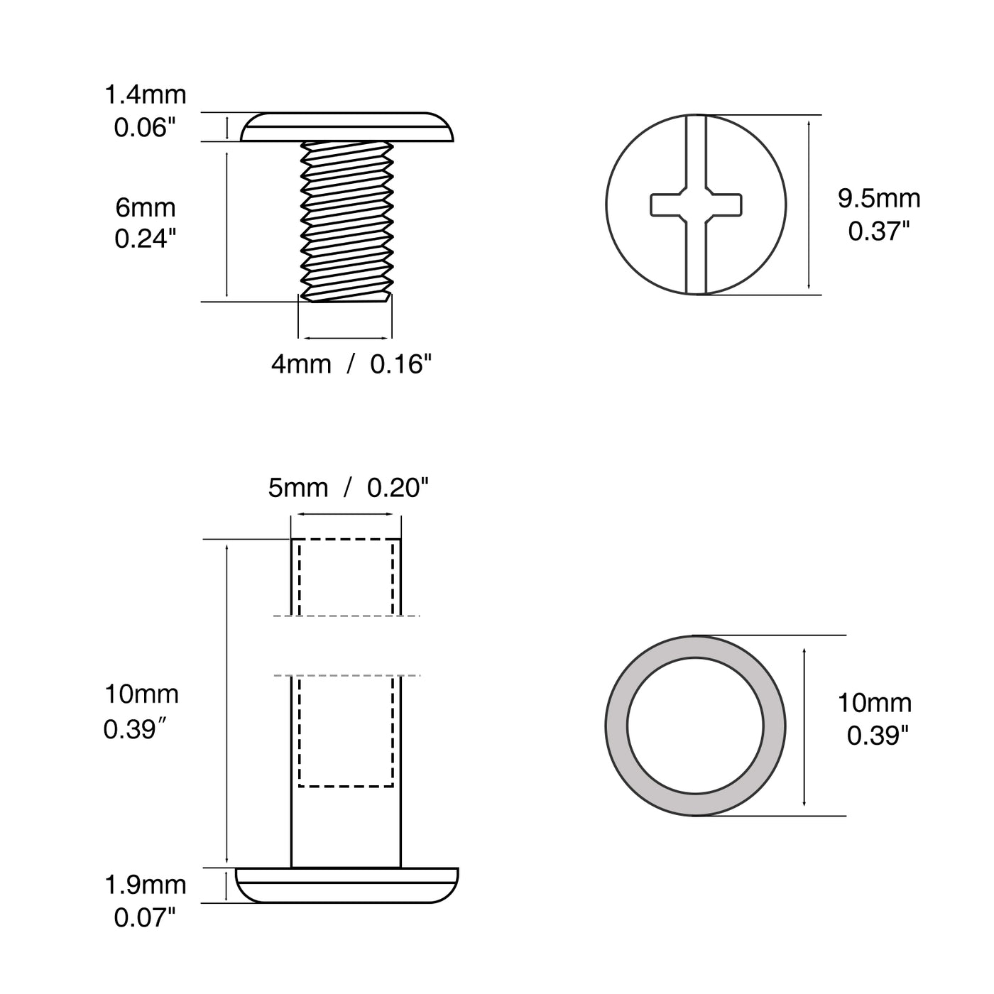 Harfington M5 Binding Barrels and Screws Phillips/Slotted Drive Carbon Steel, Brass Plated