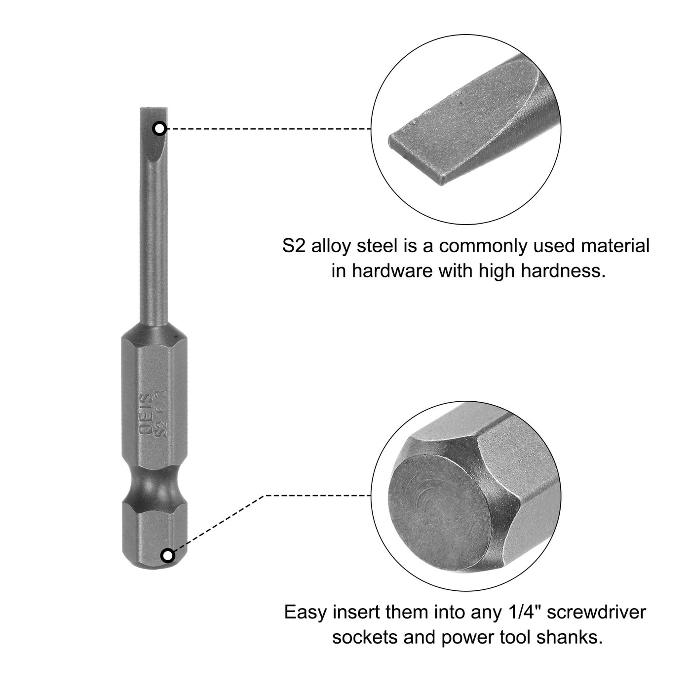 uxcell Uxcell 4 Pcs 3mm Slotted Screwdriver Bits 1/4" Hex Shank for Power Screwdriver