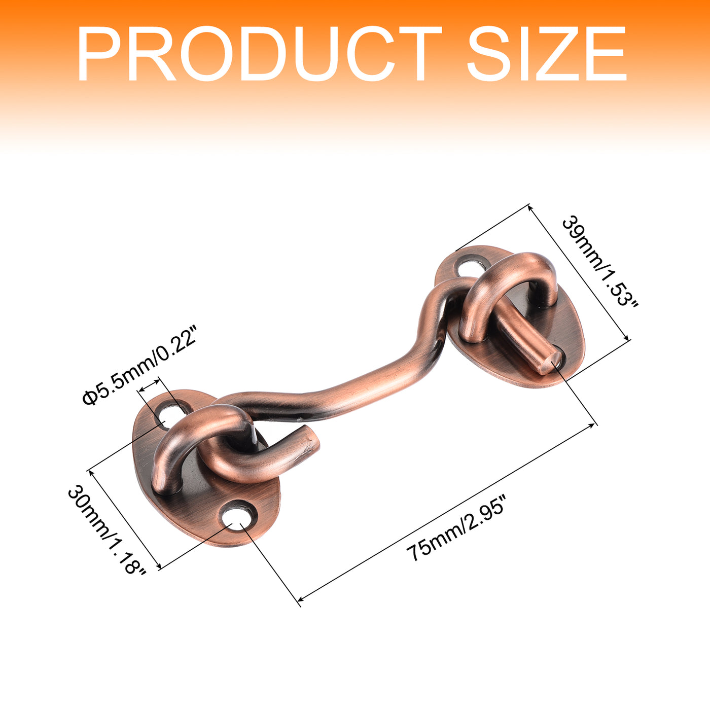 uxcell Uxcell 3 Inch Hook and Eye Latch Barn Door Lock Stainless Steel, Copper