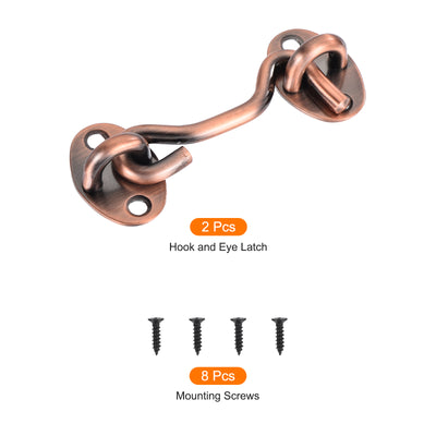 Harfington Uxcell 2Pcs 3 Inch Hook and Eye Latch Barn Door Lock Stainless Steel, Copper