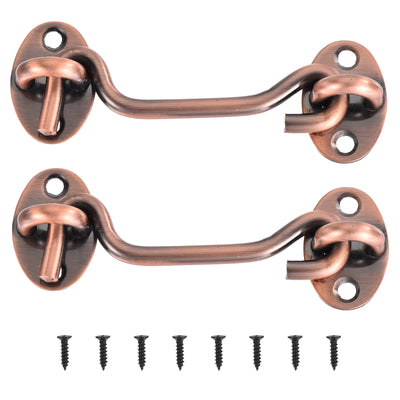 Harfington Uxcell 2Pcs 4 Inch Hook and Eye Latch Barn Door Lock Stainless Steel, Copper