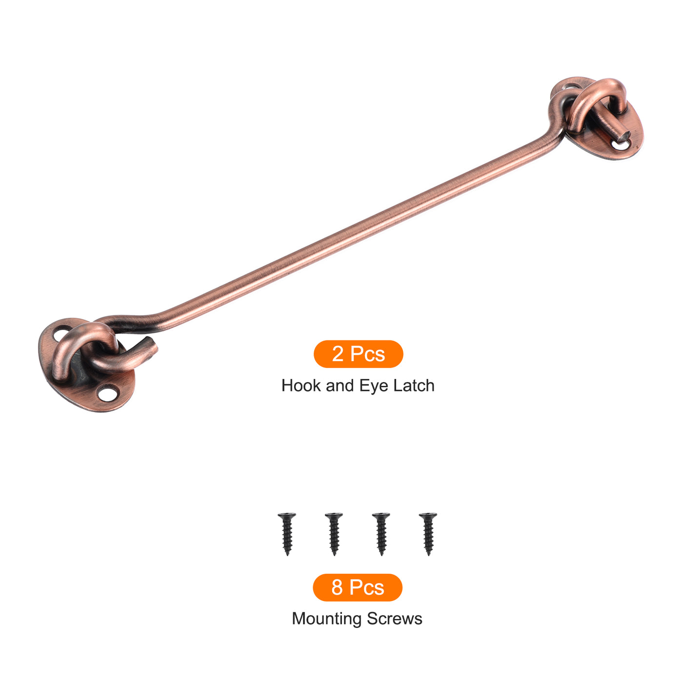 uxcell Uxcell 2Pcs 8 Inch Hook and Eye Latch Barn Door Lock Stainless Steel, Copper