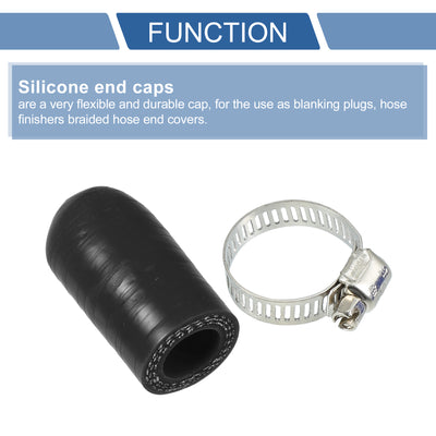 Harfington 1 Set 30mm Length 14mm/0.55" ID Black Car Silicone Rubber Hose End Cap with Clamps Silicone Reinforced Blanking Cap for Bypass Tube Universal