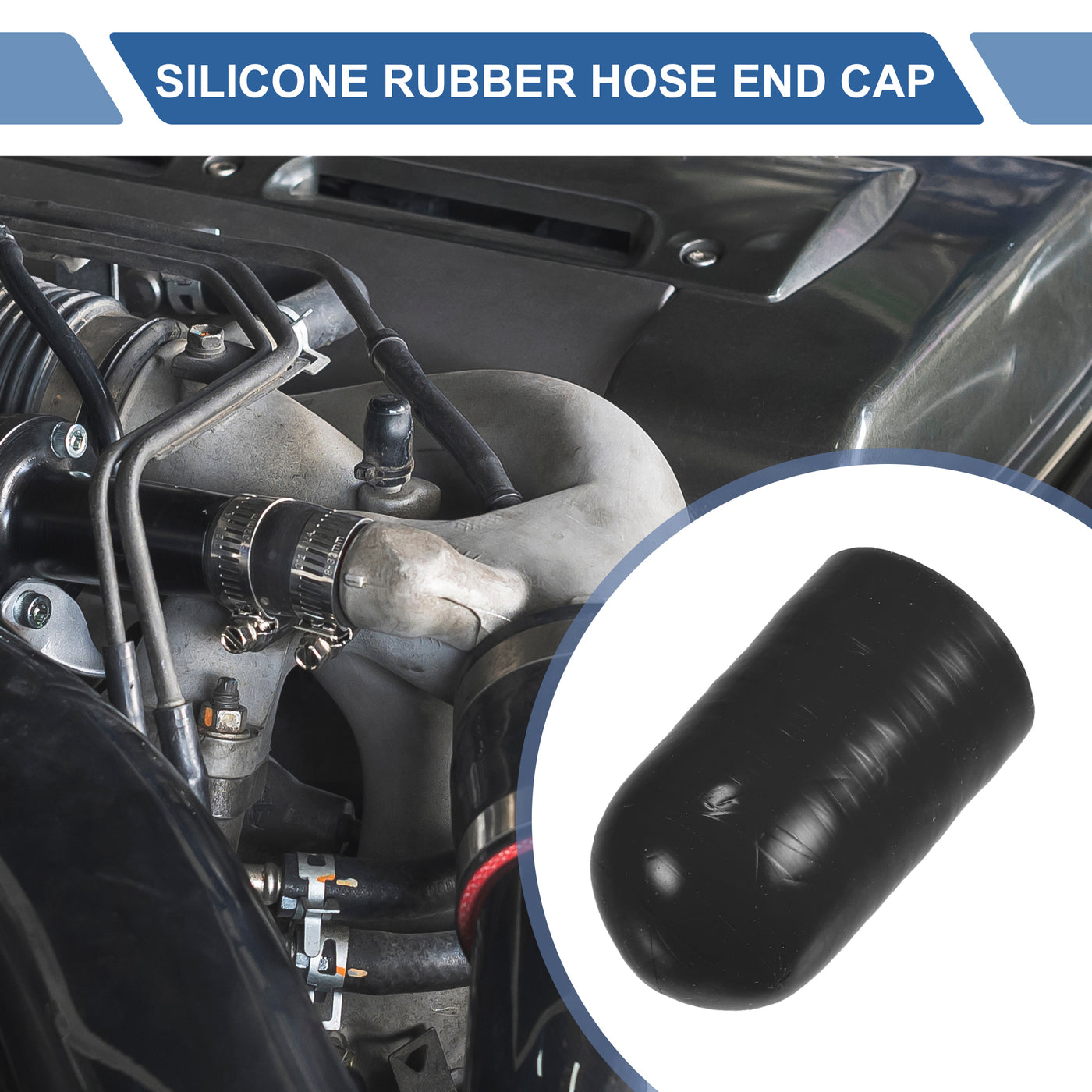 X AUTOHAUX 1 Set 30mm Length 18mm/0.71" ID Black Car Silicone Rubber Hose End Cap with Clamps Silicone Reinforced Blanking Cap for Bypass Tube Universal