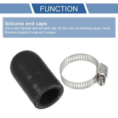 Harfington 1 Set 30mm Length 18mm/0.71" ID Black Car Silicone Rubber Hose End Cap with Clamps Silicone Reinforced Blanking Cap for Bypass Tube Universal