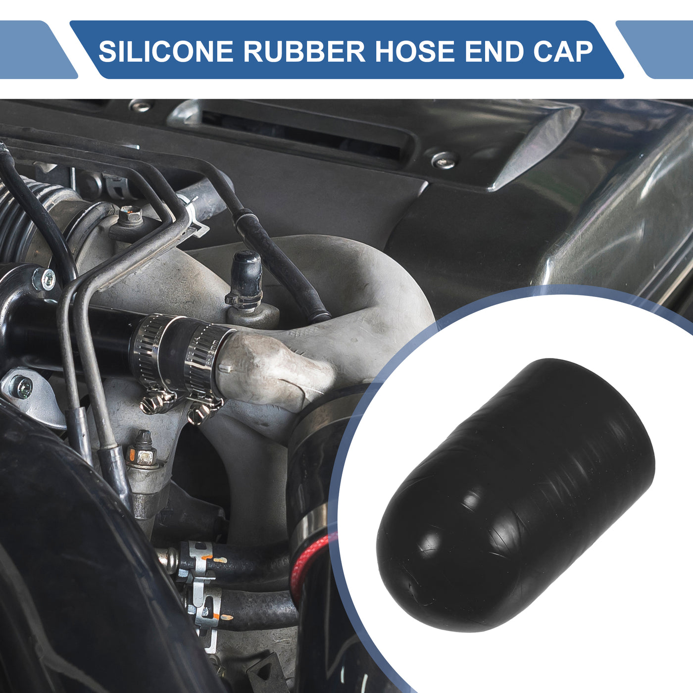 X AUTOHAUX 1 Set 30mm Length 20mm/0.79" ID Black Car Silicone Rubber Hose End Cap with Clamps Silicone Reinforced Blanking Cap for Bypass Tube Universal