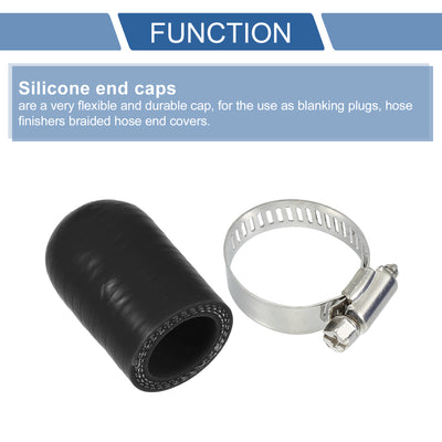 Harfington 1 Set 30mm Length 20mm/0.79" ID Black Car Silicone Rubber Hose End Cap with Clamps Silicone Reinforced Blanking Cap for Bypass Tube Universal