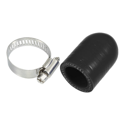 Harfington 1 Set 30mm Length 22mm/0.87" ID Black Car Silicone Rubber Hose End Cap with Clamps Silicone Reinforced Blanking Cap for Bypass Tube Universal