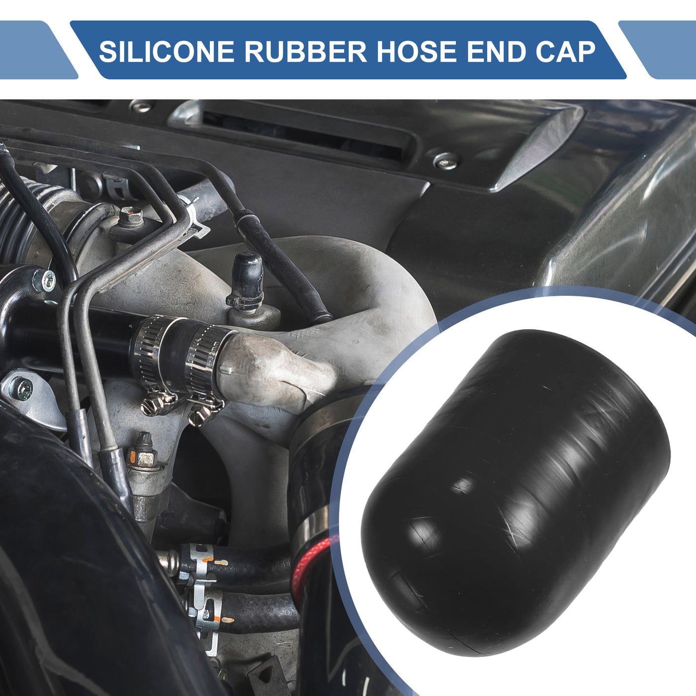 X AUTOHAUX 1 Set 30mm Length 25mm/0.98" ID Black Car Silicone Rubber Hose End Cap with Clamps Silicone Reinforced Blanking Cap for Bypass Tube Universal