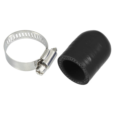 Harfington 1 Set 30mm Length 25mm/0.98" ID Black Car Silicone Rubber Hose End Cap with Clamps Silicone Reinforced Blanking Cap for Bypass Tube Universal