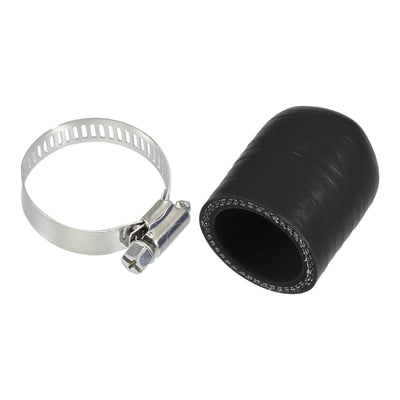 Harfington 1 Set 30mm Length 28mm/1.10" ID Black Car Silicone Rubber Hose End Cap with Clamps Silicone Reinforced Blanking Cap for Bypass Tube Universal