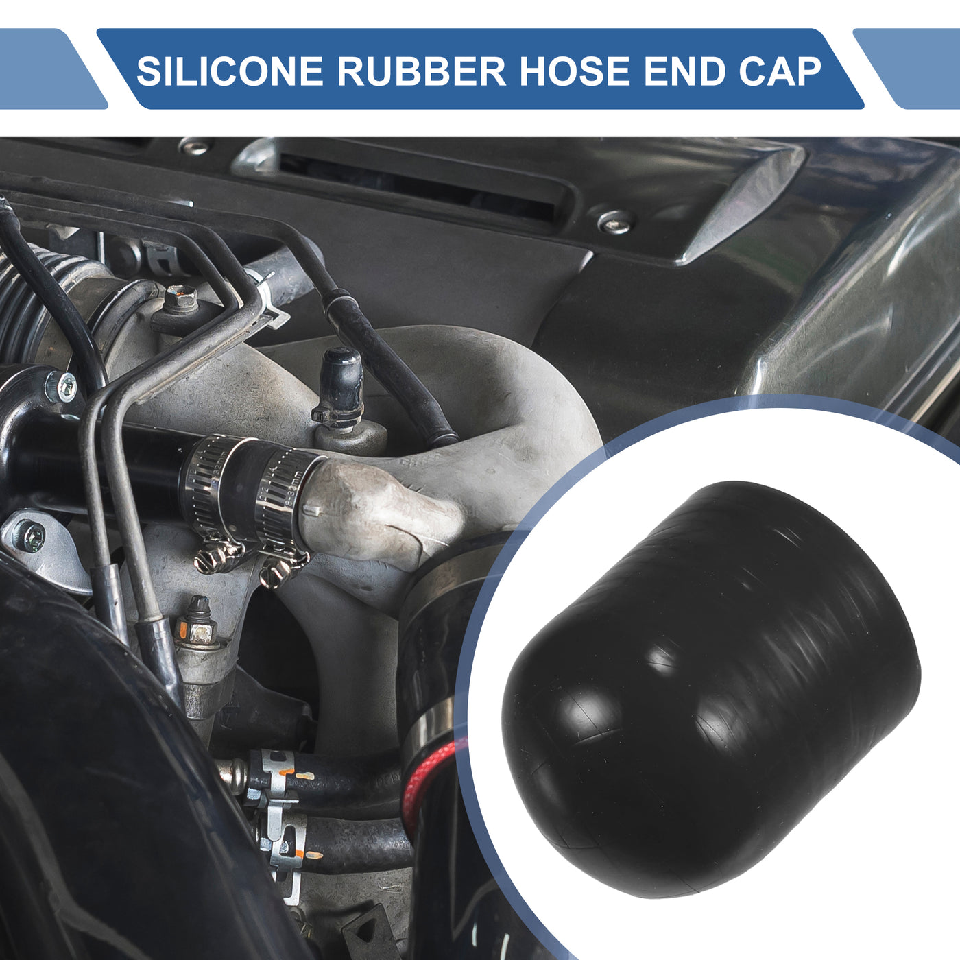 X AUTOHAUX 1 Set 30mm Length 30mm/1.18" ID Black Car Silicone Rubber Hose End Cap with Clamps Silicone Reinforced Blanking Cap for Bypass Tube Universal