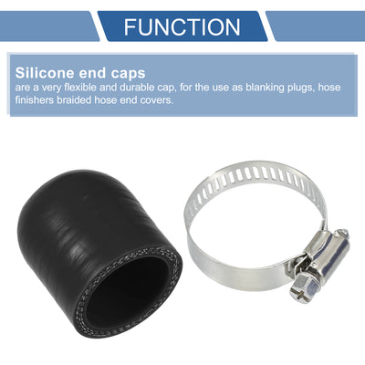 Harfington 1 Set 30mm Length 30mm/1.18" ID Black Car Silicone Rubber Hose End Cap with Clamps Silicone Reinforced Blanking Cap for Bypass Tube Universal