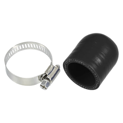Harfington 1 Set 30mm Length 30mm/1.18" ID Black Car Silicone Rubber Hose End Cap with Clamps Silicone Reinforced Blanking Cap for Bypass Tube Universal