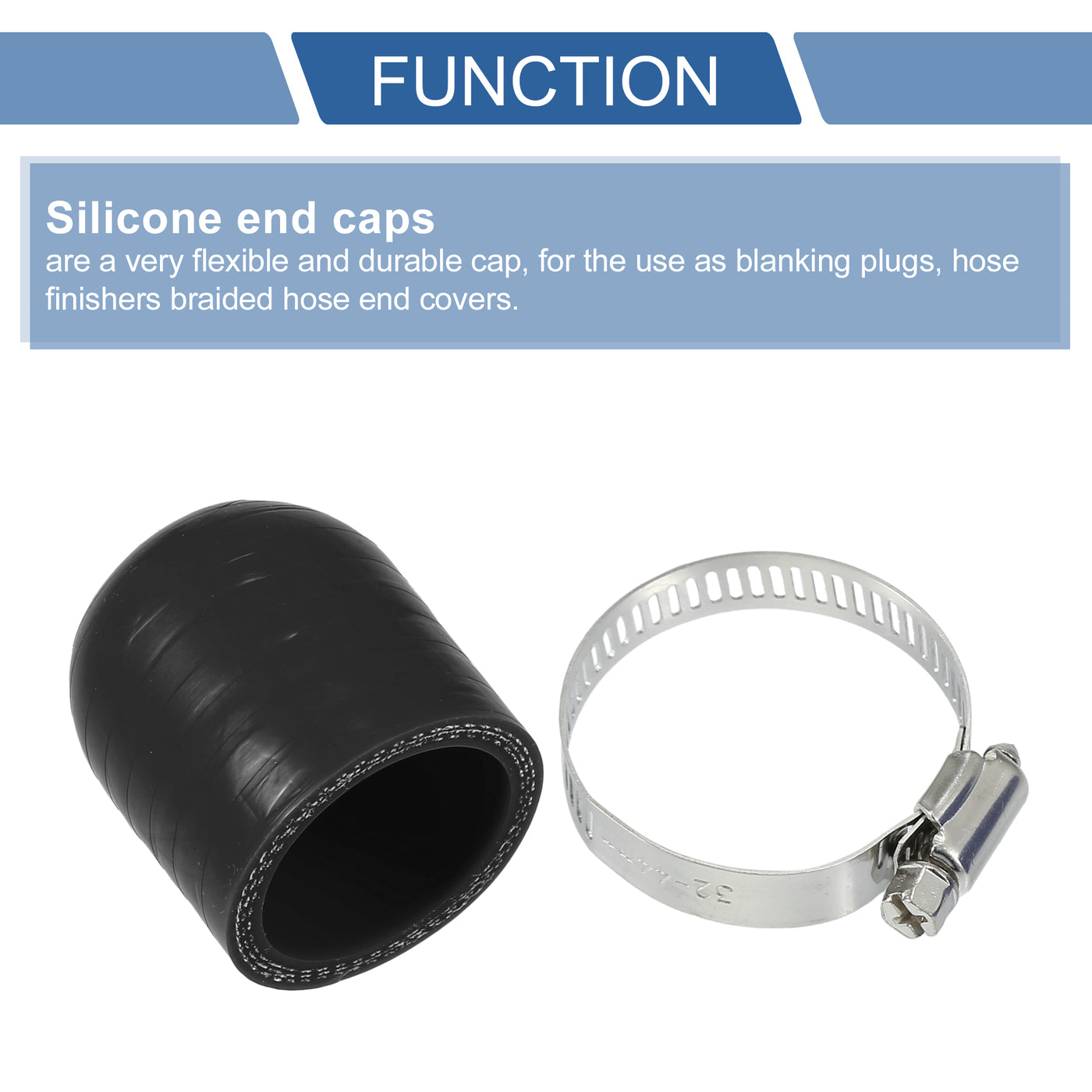 X AUTOHAUX 1 Set 30mm Length 32mm/1.26" ID Black Car Silicone Rubber Hose End Cap with Clamps Silicone Reinforced Blanking Cap for Bypass Tube Universal