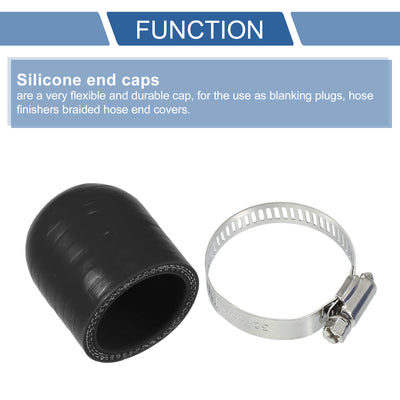 Harfington 1 Set 30mm Length 32mm/1.26" ID Black Car Silicone Rubber Hose End Cap with Clamps Silicone Reinforced Blanking Cap for Bypass Tube Universal