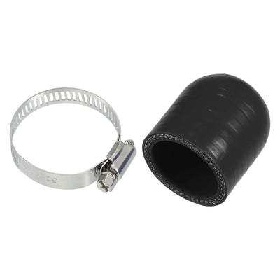 Harfington 1 Set 30mm Length 32mm/1.26" ID Black Car Silicone Rubber Hose End Cap with Clamps Silicone Reinforced Blanking Cap for Bypass Tube Universal