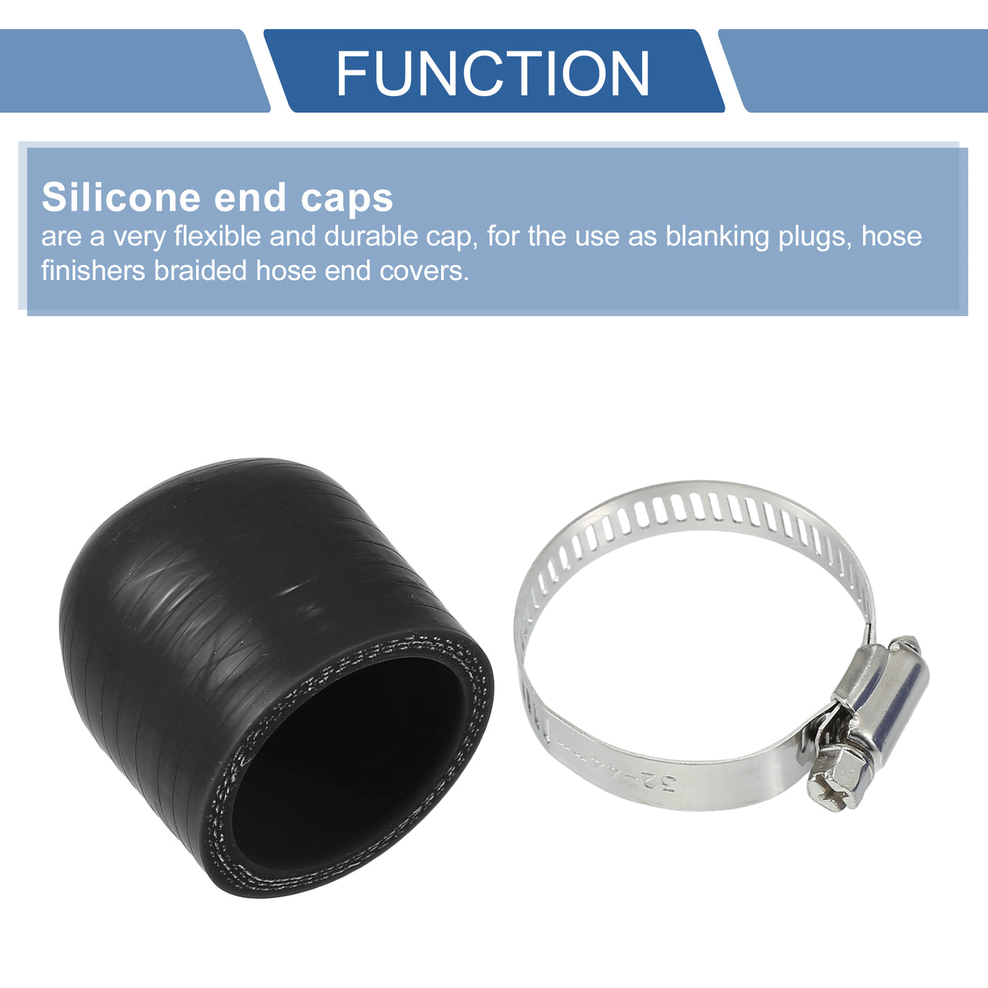 X AUTOHAUX 1 Set 30mm Length 35mm/1.38" ID Black Car Silicone Rubber Hose End Cap with Clamps Silicone Reinforced Blanking Cap for Bypass Tube Universal
