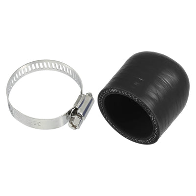 Harfington 1 Set 30mm Length 35mm/1.38" ID Black Car Silicone Rubber Hose End Cap with Clamps Silicone Reinforced Blanking Cap for Bypass Tube Universal