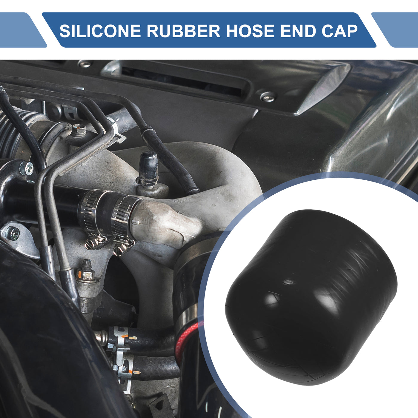 X AUTOHAUX 1 Set 30mm Length 38mm/1.50" ID Black Car Silicone Rubber Hose End Cap with Clamps Silicone Reinforced Blanking Cap for Bypass Tube Universal