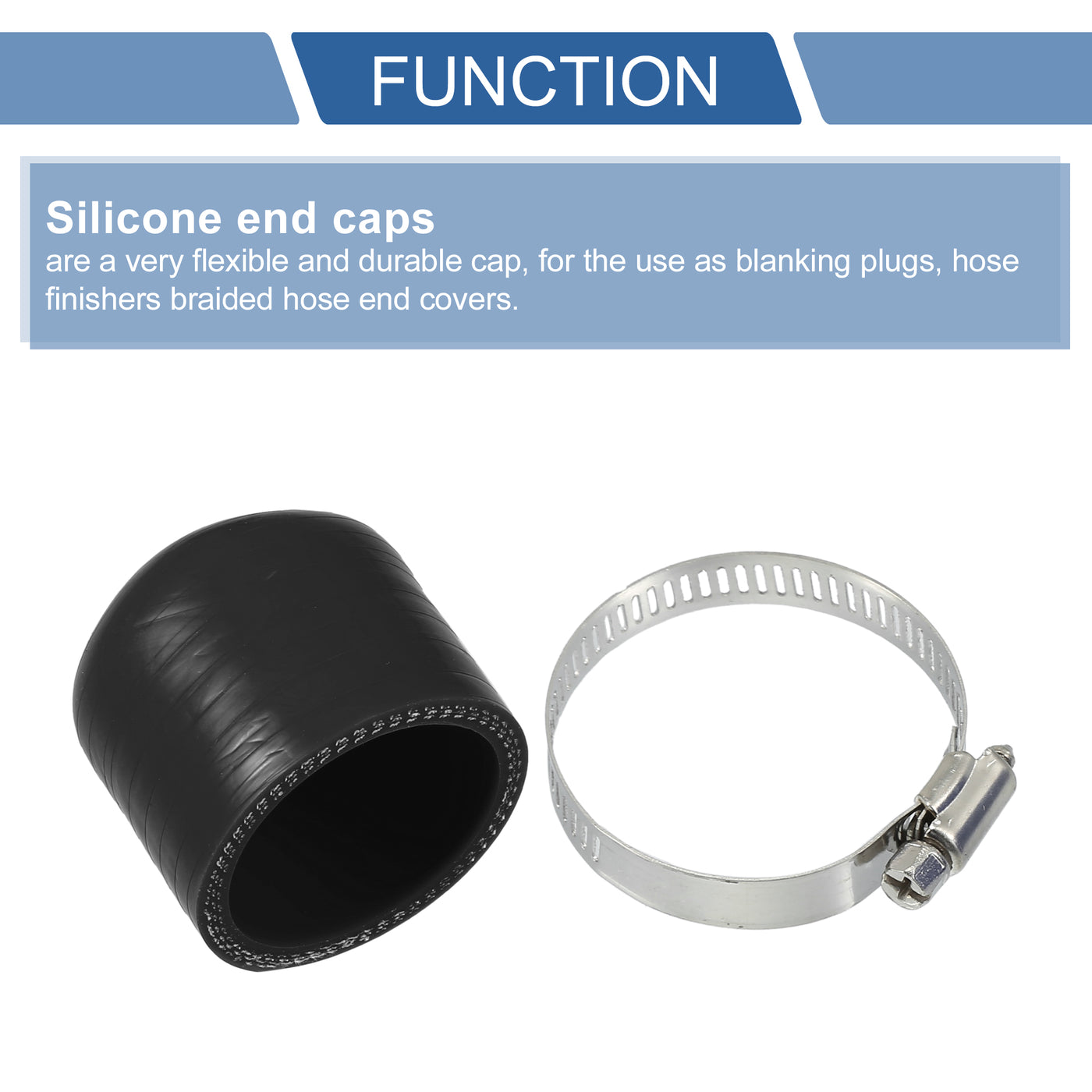 X AUTOHAUX 1 Set 30mm Length 38mm/1.50" ID Black Car Silicone Rubber Hose End Cap with Clamps Silicone Reinforced Blanking Cap for Bypass Tube Universal